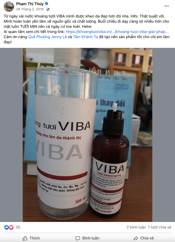 Đại sứ ViBa Phạm Thị Thuý sử dụng từ năm 2019